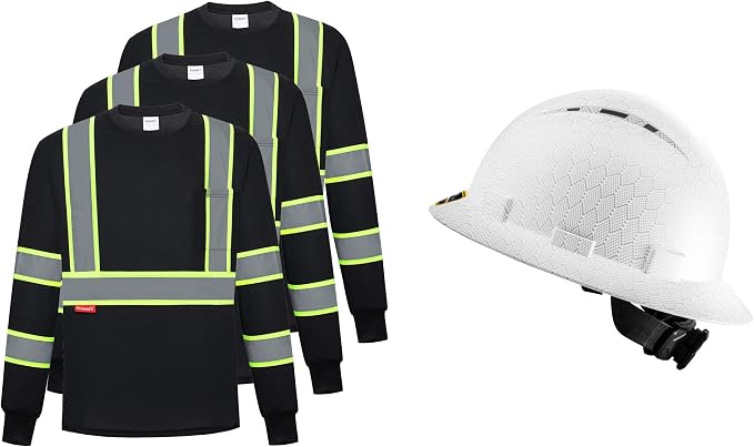 ProtectX 3-Pack Men's High Visibility Heavy Duty Breathable Long Sleeve Reflective Safety T-Shirts for Work