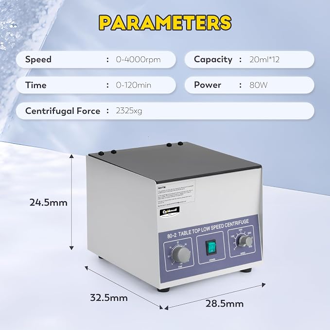 CGOLDENWALL 80-2 Electric Lab Centrifuge 4000RPM 12x20mL/15mL/10mL/7mL Desktop Centrifuge Machine Timer 0-120min Medical Laboratory Practice Low Speed Centrifugal Force 2325xg Voltage 110V