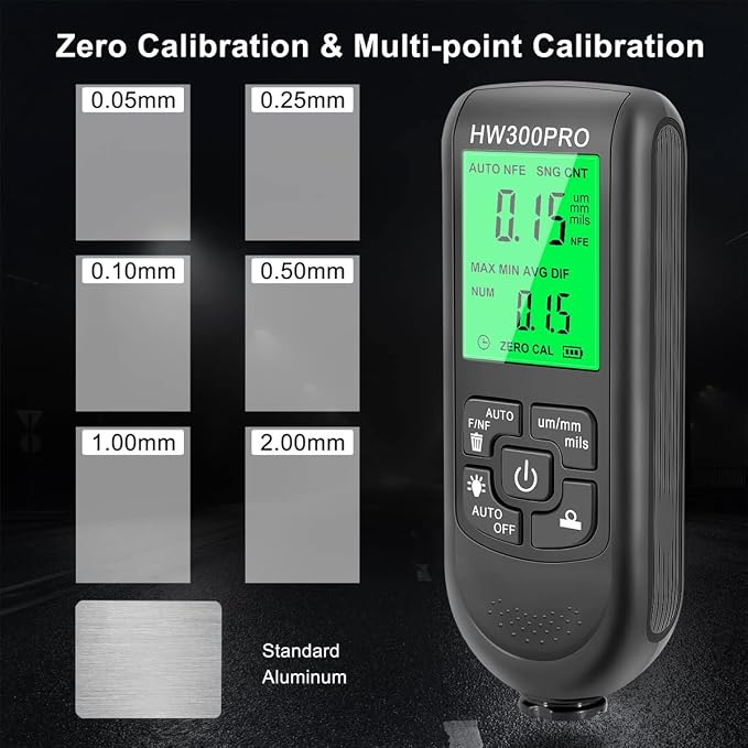 Paint Thickness Gauge Meter Fe/NFe Probe Coating Thickness Gauge Professional Multifunctional Car Paint Depth Gauge Test Precise HW-300PRO for Car Automatic Detection(black) (black)