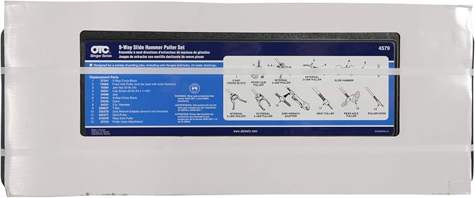 OTC 4579 9-Way Slide Hammer Puller Set with 5 lb. Chrome Plated Hammer, Multiple Puller Attachments Suitable for a Wide Variety of Pulling Jobs, and a Sturdy Blow-Molded Carrying Case