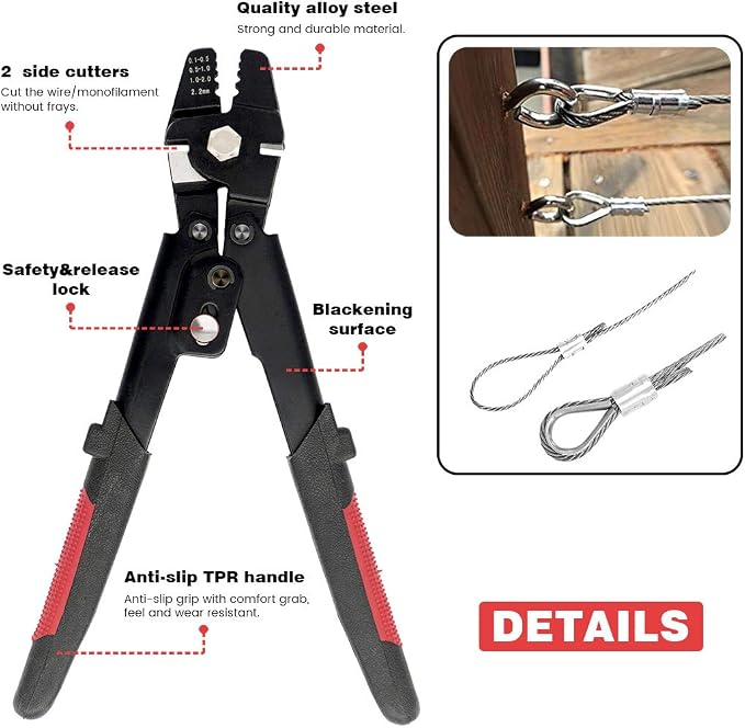 Sanuke Wire Rope Crimping Tool Kit with 328ft 1/16" Stainless Steel Cable, Aluminum Crimp Loop Sleeves and Wire Rope Stainless Steel Thimble From 1/64-inch to 1/8-inch