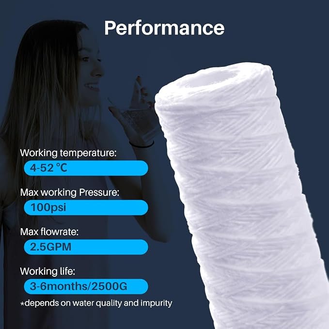 CFS – 10" x 2.5" Polypropylene Cord-Wound Sediment Water Filter Cartridges Compatible with CW-F Models – 10 Micron Replacement Filter – Removes Bad Taste & Odor – Whole House Filter – 12 Pack