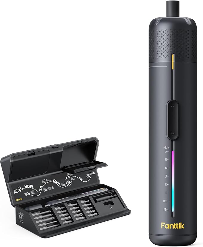 Fanttik S2 Pro Electric Screwdriver, Cordless Screwdriver Set, 7 Torque Settings, 0.5 to 6N.m, 20 Magnetic Bits, 1/4''Hex Shank, with 90° Angle Adapter, for Furniture, Household Repairs(Space Grey)