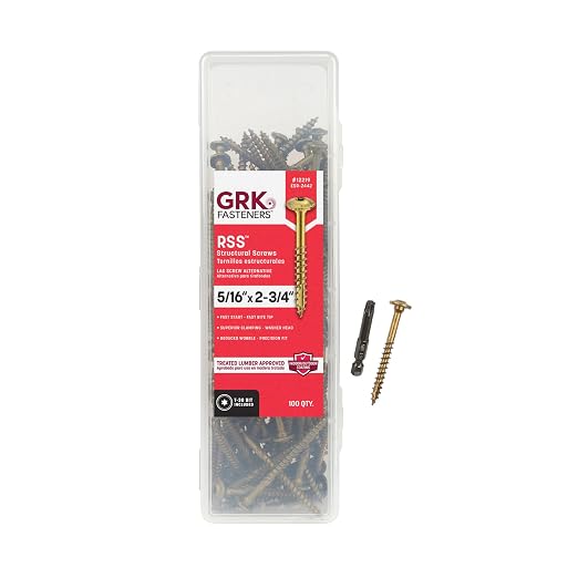 GRK Fasteners RSS 5/16 x 2-3/4 Inch, Structural Screws, 100 PCS, Rust Resistant Climatek Coating, Heavy-Duty Framing & Decking Screws, Fast Bite Tip, Star Drive Recess, T-30 Bit Included, Gold