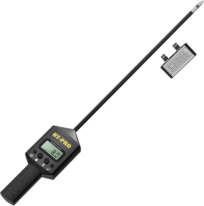 Hay Moisture Tester with 20" Reinforced Probe, Digital Hay Moisture Meter with Temperature Reading for Alfalfa, Hay Bales, Square and Round Bales, Carry Bag Included,Black