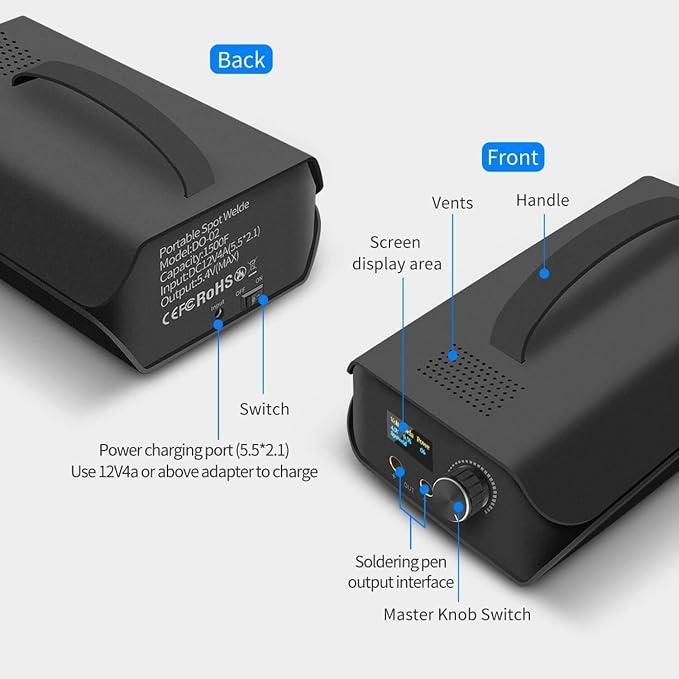 Battery Spot Welder, Farad Capacitor Portable Mini Welder Spot 3000F with LCD Screen, 120 Levels Adjustable Spot Welding Machine 18650 Battery Energy Storage, Nickel Strip Support 0.1-0.3mm