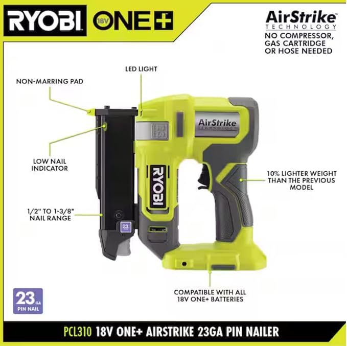 ONEAND 18V Cordless AIRSTRIKE 23-Gauge PIN Nailer Tool ONLY | Battery and Charger Sold Separately