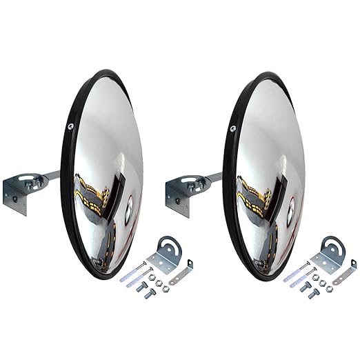 12" Convex Security Mirror, 2 Pack for Garage, Office, Warehouse Blind Spot Safety & Traffic Security, Indoor/Outdoor