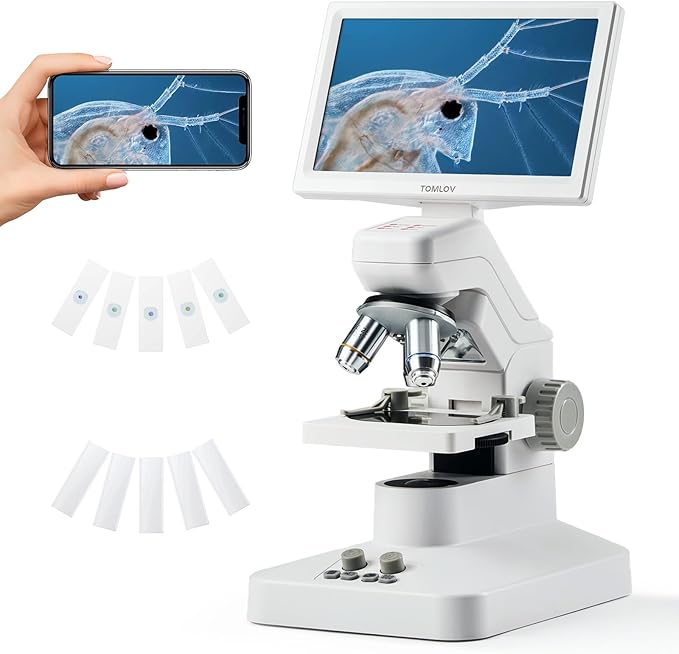 TOMLOV DM301 Pro Microscope for Kids Adults Students, Digital Microscope with 7" Screen, TV & PC Display, Wireless Biological Educational Science Scope Camera with Slides Kits for Classroom Home Lab
