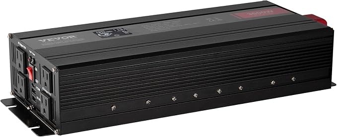 VEVOR 3000W Pure Sine Wave Inverter, DC 12V to AC 120V Power Inverter for Truck RV Off-Grid, Car Inverters with 4 AC, 2 USB, Type-C Port, LCD Display and Remote Controller for Large Home Appliances