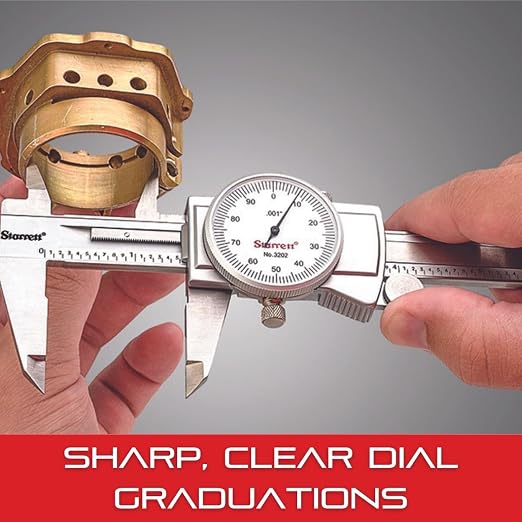 Starrett Dial Caliper with Adjustable Bezel and Fitted Case - White Face, 0-6" Range, -0.001" Accuracy, .001" Graduation - 3202-6