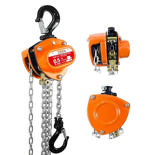 TKK 1/2 Ton Chain Hoist - 1100lbs Capacity, 10FT Manual Hand Chain Block with Heavy-Duty Hooks and Industrial-Grade Structures for Garages, Warehouses, Automotive, and Machinery Lifting