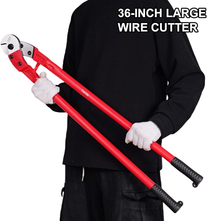 Verida Wire Cutters 36 inch, Industrial-Grade Heavy Duty Wire Rope Cutter, Chrome Vanadium Steel, Hardness 65 HRC. for Stainless Steel Wire and Hard Wire Ropes, Red