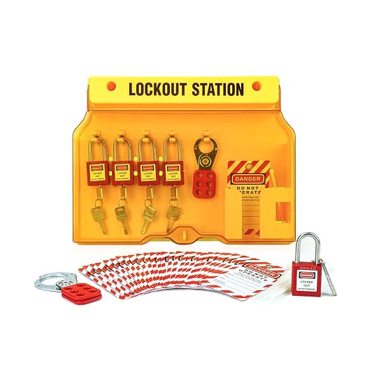 Lockout Tagout Station Kit with 5 Safety Padlocks and 2 Hasps | Wall-Mounted LOTO Organizer with 25 Lock Out Tag Out Tags and Ties for Maintenance Teams, Workshops and Industrial Facilities