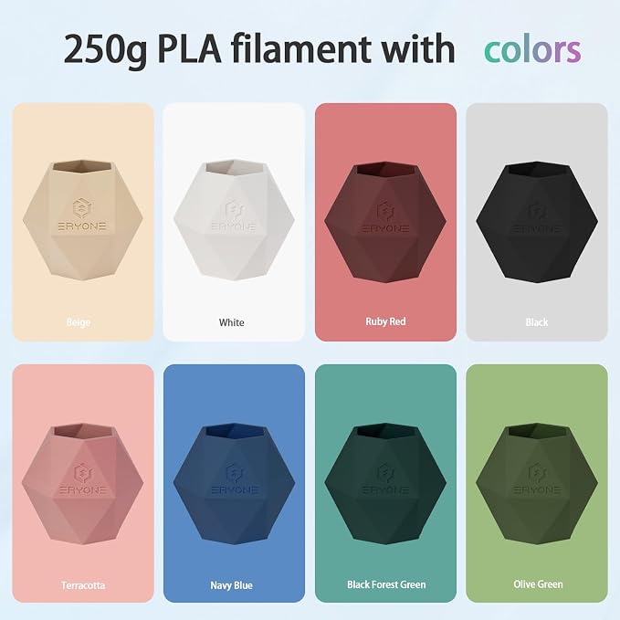 ERYONE PLA Filament 3D Printer Filament Bundle Multicolor 1.75mm +/- 0.03mm, PLA Filament 250g Spool, 8 Rolls, Matte PLA Series