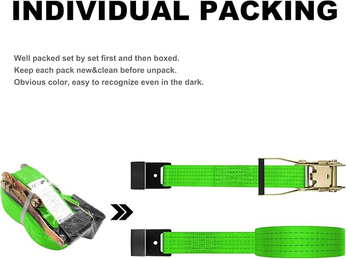4Pack 2in 30ft Ratchet Strap Flat Hook Green Heavy Duty Flatbed Straps for Trailer Tie Down Straps Box Truck Accessories Cargo Loading 10000lbs Breaking Load