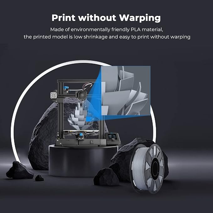 Creality PLA Filament 1.75mm, Tough and Durable 3D Printer Filament with +/-0.02mm Accuracy, Smooth Printing 1KG Spool, Grey