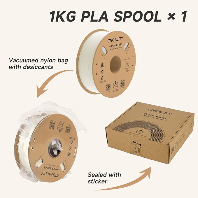 Official CREALITY Hyper PLA Filament 1.75mm, High Speed PLA 30-600mm/s 3D Printer Filament, Dimensional Accuracy +/-0.02mm, Fit Most FDM 3D Printers，1KG(2.2lbs) Spool White