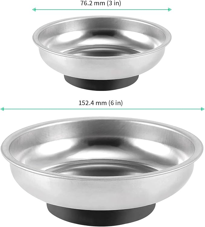 FUNSUEI 12 Packs 6 Inch and 3 Inch Magnetic Tray Set, Stainless Steel Magnetic Bowl, Round Magnetic Parts Tray for Pins, Screws, Bolts, Nuts, Small Parts