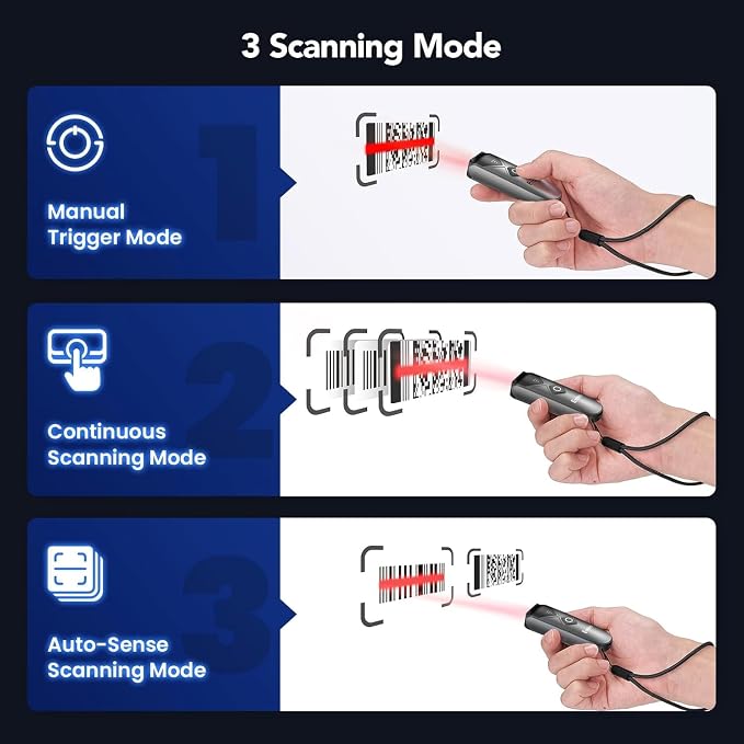 Eyoyo 2-Pack Mini QR 2D&1D Bluetooth Barcode Scanner Portable Wireless Barcode Reader with USB Wired/Bluetooth/ 2.4G Wireless Connection for Phone, Android, Tablet, Laptops