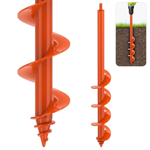 SELEWARE Auger Drill Bit for Planting 3"x24" Drill Auger for 3/8" Hex Drive | Orange Heavy-Duty Steel Garden Auger Drill Bit, Bulb Planter Tool, Auger Post Hole Digger for Bulbs, Flowers, Fence Posts