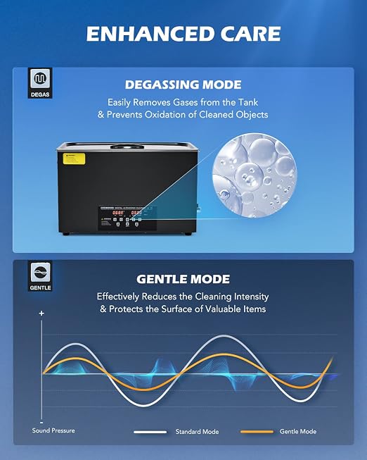 CREWORKS 30L Digital Ultrasonic Cleaning Machine with Degas and Gentle Mode, 600W Ultrasonic Cleaner Machine with Heater and Timer, 7.9 gal Ultrasound Cleaner for Retainer Watch Auto Tool Machine Part
