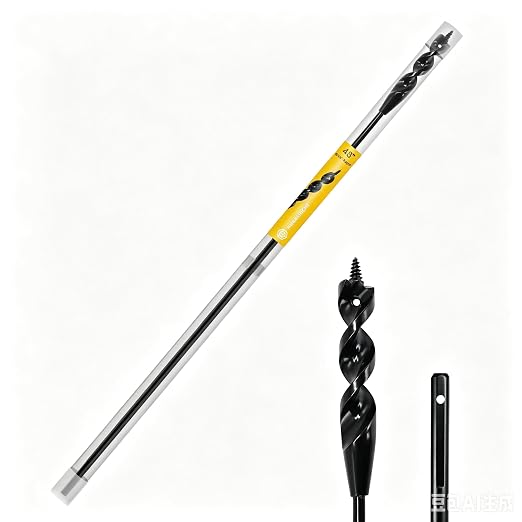 HUAALIUCHE 48" Flexible Installer Drill Bit for Pulling Wires in Walls, Ceilings, and Sidewalks, 9/16" Auger with Screw Point & Fish Eye, 3/16" 3-Flat Shank for Wood & Conduits