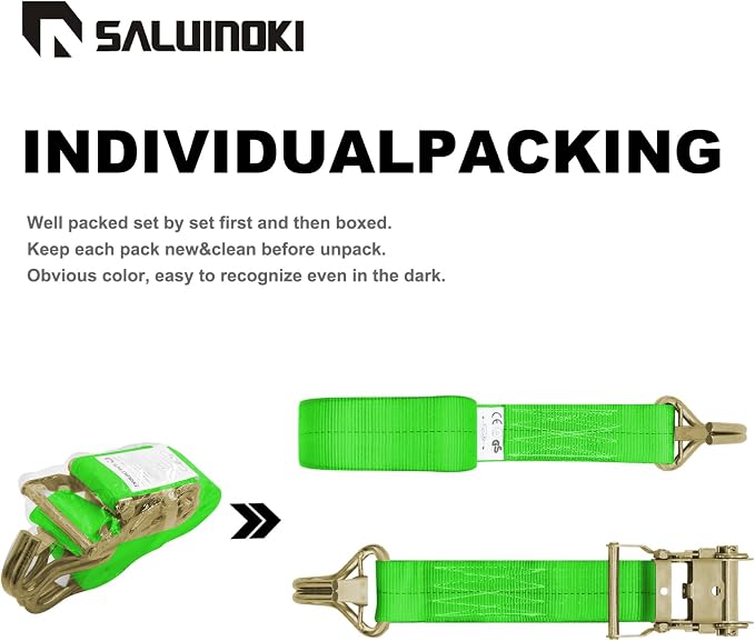 8Pack 2 inch Ratchet Straps Heavy Duty 15 ft J Hook with Anti-Loss Lock, 2 inch Tie Down Straps for Trucks, Cargo Straps Ratcheting Green
