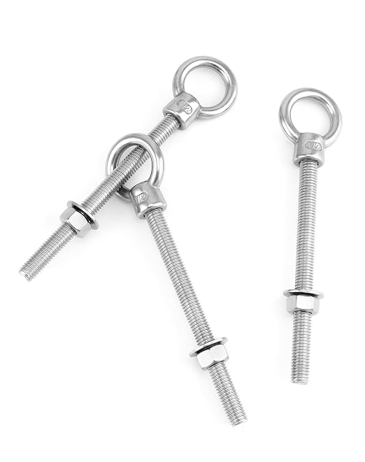 QWORK Machinery Eye Bolt with Shoulder, 5 Pack 1/2"x6" Long 316 Stainless Steel Marine Grade Thread Machinery Shoulder Lifting Ring Eye Bolts