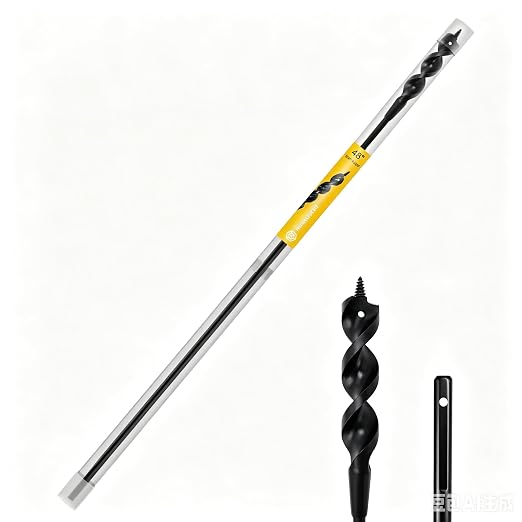 HUAALIUCHE 48" Flexible Installer Drill Bit for Pulling Wires in Walls, Ceilings, and Sidewalks, 3/4" Auger with Screw Point & Fish Eye, 1/4" 3-Flat Shank for Wood & Conduits, with Storage Tube