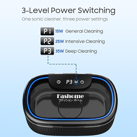 Ultrasonic Jewelry Cleaner with 45kHz for Rings, Glasses & Retainers | Safely Cleans Silver Necklace & Earring，3 Power Modes & 5 Timer Settings，Includes 2 Cleaning Solutions，35W Power & Degas Mode