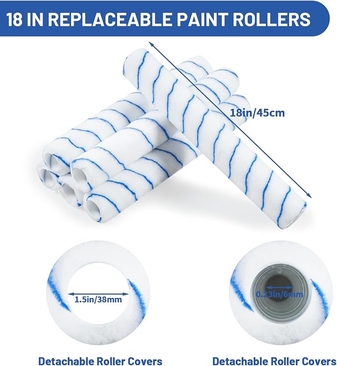 12 Pcs 18 Inch Paint Roller Kit- 18 Inch Paint Roller Tray, 12-18" Adjustable Roller Frame & Thickened Extendable Steel Pole, Large Paint Roller Sleeves with Tray for Painting Wall Ceiling