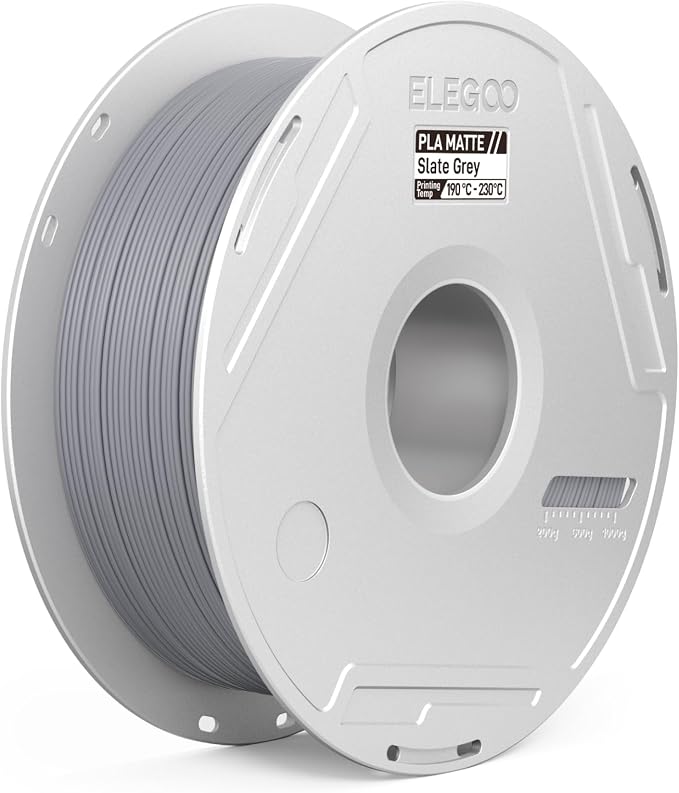 ELEGOO Matte PLA 3D Printer Filament with Reusable Spool，1.75 mm Printing Filament Slate Grey 1 kg, Dimensional Accuracy +/- 0.02 mm, Compatible with Most 3D Printers