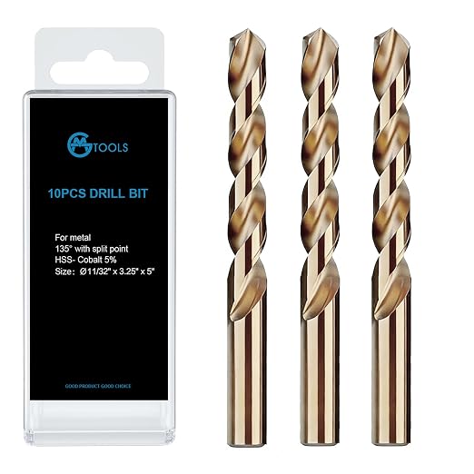 GMTOOLS 11/32 inch Cobalt Drill Bits, M35 HSS, 135 Degree Tip, Jobber Length Twist Drill Bit Set for Hard Metal, Stainless Steel, Cast Iron, Wood and Plastic, with Storage Case, Pack of 3