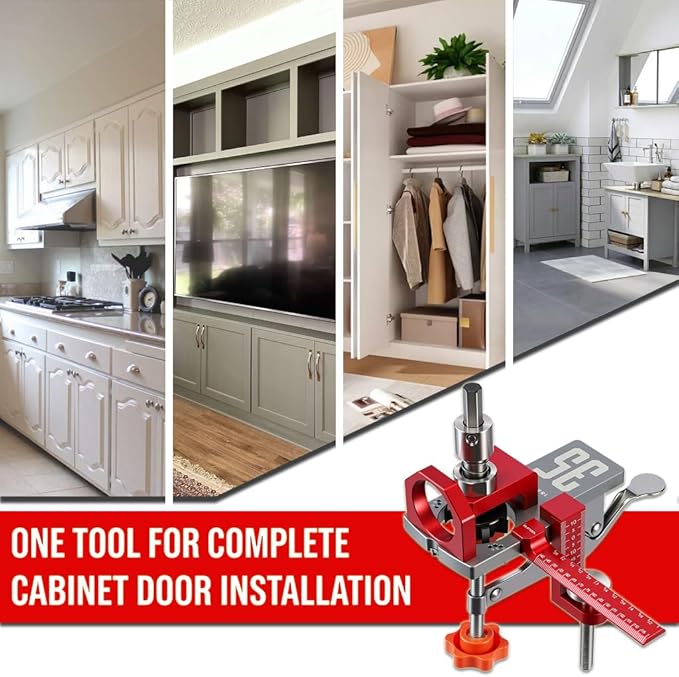 RUITOOL 35mm Concealed Hinge Jig System, Cabinet Door Mounting Jig & Door Installation Kit with Secure Clamp and Dust Port, Aluminum Hardware Hole Puncher with Modular Extension Ruler