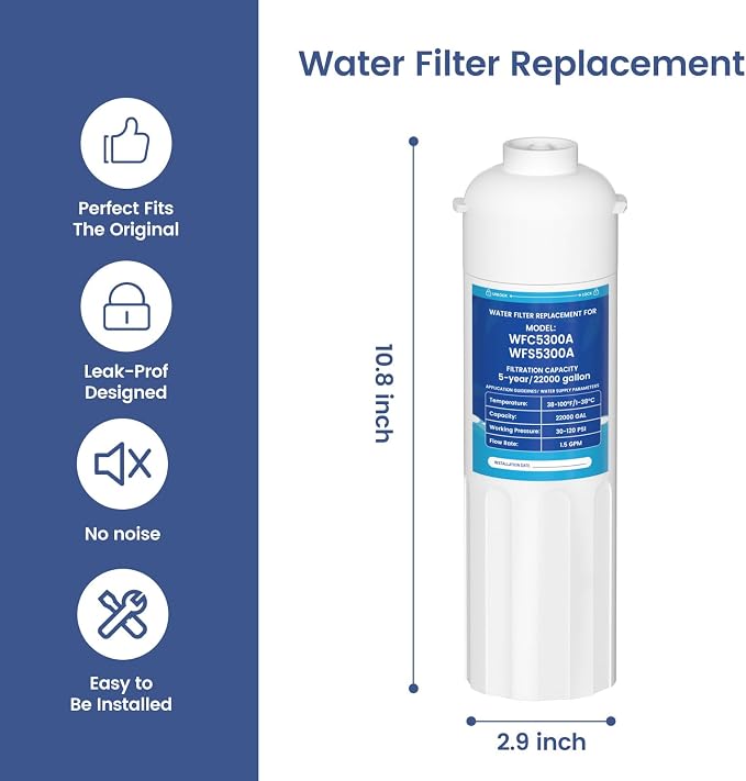 WFC5300A Water Filter Replacement Compatible with ICEPURE and PUREPLUS WFS5300A Water Filtration System, 3 Years or 22000 Gallons Ultra High Life 2 Pack