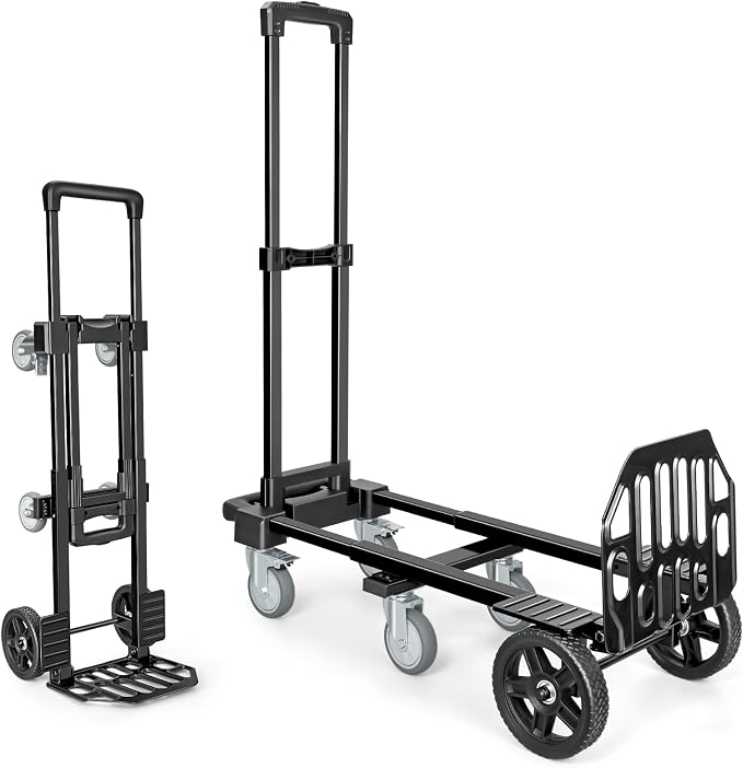 KEDSUM 3-in-1 Convertible Dolly Cart with Wheels, 600LBS Heavy Duty Hand Truck Dolly, Hand Truck with Adjustable Handle Angle & Expandable Base for Home,Warehouses,Dorm, 6-Wheel Design with Brakes