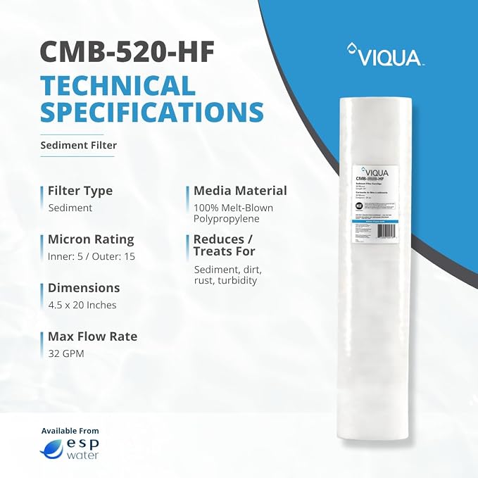 VIQUA CMB-520-HF Polypropylene Whole House 20 x 4.5 Inch 5 Micron Sediment Water Filter for VIQUA IHS22-D4, IHS22-E4, and VH410-F20 UV Systems