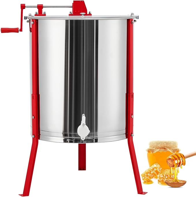 Large 2/4 Frame Honey Extractor, Manual Stainless Steel Beekeeping Equipment, Honeycomb Drum Spinner with Transparent Lid & Adjustable Stand for Apiary Home Kitchen