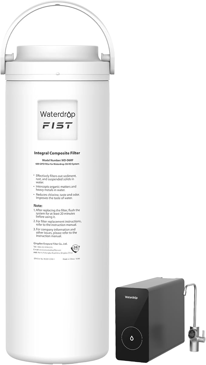 Waterdrop D6RF Filter, Replacement for D6 RO System, 1-Year Lifetime | 6-Stage Filtration, Under-Sink Reverse Osmosis Water Filter Replacement, Long Lifespan, High Capacity, Easy Replacement