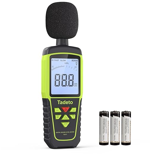 Decibel Meter, Tadeto Digital Sound Level Meter Portable SPL Meter 30dB to 130dB(5 Measurement Range) Backlight LCD Display, MAX/MIN Noise Measurement, Audible and Visual Alarms,Data Hold, A/C Mode