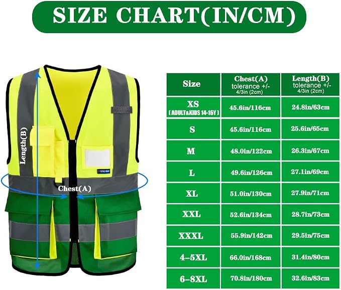 A-SAFETY yellow green work vest | Yellow/Green 2XL work vest with 7 pockets, clear ID pocket and radio mic loop for property maintenance; unisex workwear.