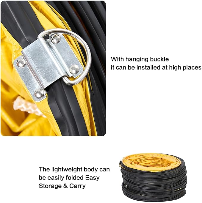16FT Ducting Hose 8IN PVC Flexible Duct Hosing with Adjustable Rope S Hook & Steel Support for Utility Blower Exhaust Fan (8''x16ft)