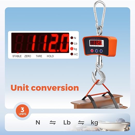 Bonvoisin Crane Scale 2200lbs/1000kg, Digital Hanging Scale Readability 0.44 lbs/0.2kg, Rechargeable Hook Scale for Farm, Big Game Scale Hoist Scale with 3 Weight Units