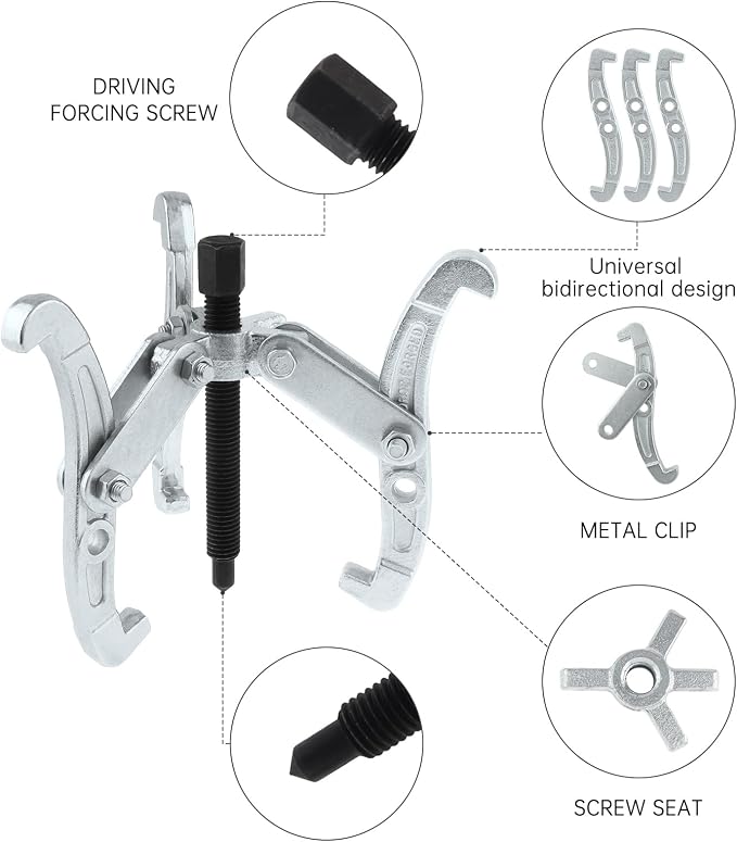 ChgImposs 3 Inch 3-Jaw Gear Puller, 2 Jaw 3 Jaw Puller for Pulley Gears Bearings and Flywheels, Heavy Duty Pulley Puller with Reversible Jaws, High Carbon Steel Removal Tool Bearing Puller Tool