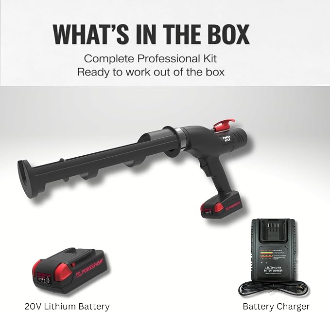 Heavy Duty Caulking Gun | 20V Cordless Caulk Gun | 29oz Cartridges 856m 1 Quart l | 900lbs Thurst | No Drip Professional Calking for Painters, DIYers, Automotive, Contractors
