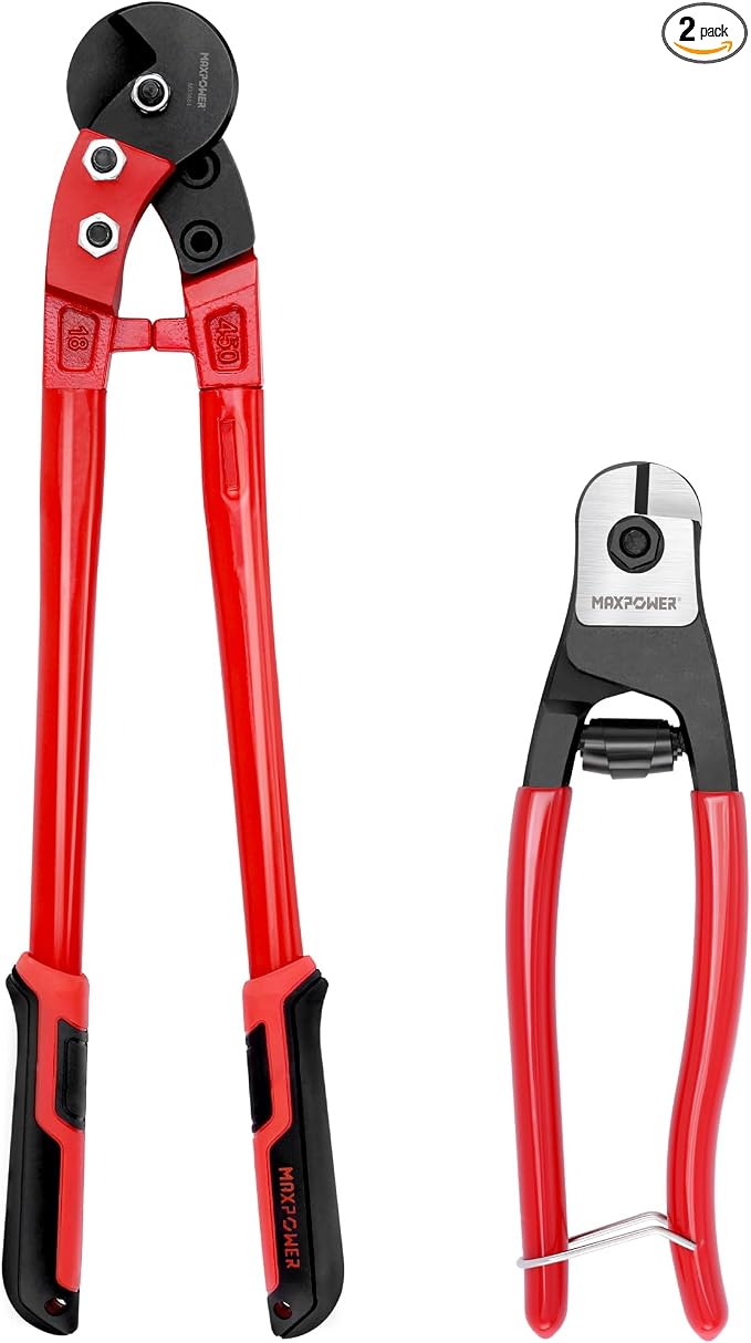 MAXPOWER Steel Cable Cutters, 8" Wire Cutter & 18” Wire Rope Cutter for Hard Wire Ropes, Stainless Steel Wire Seals Aircraft Bicycle