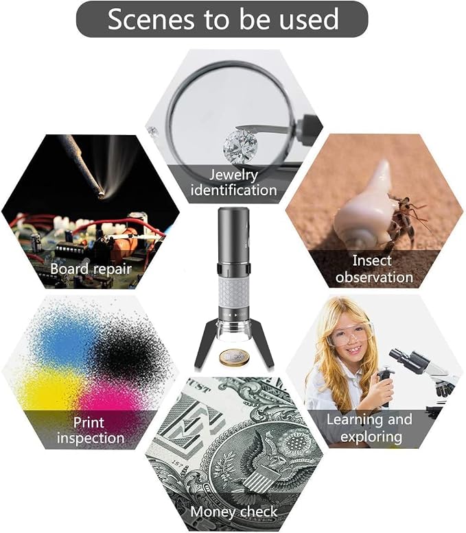 Jiusion WiFi USB Digital Handheld Microscope with Case, 50 to 1000x Wireless Magnification Endoscope 4K 3840x2160P Camera 8 LEDs with Metal Stand for iPhone iPad Android Mac Windows Linux Chrome