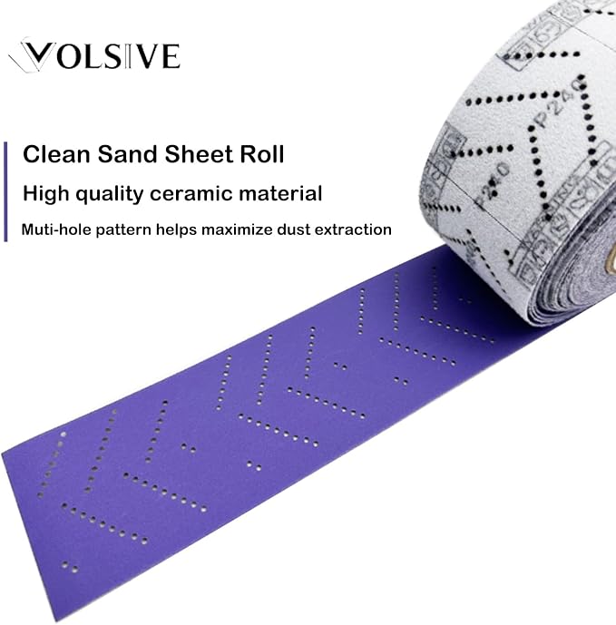 VOLSIVE Abrasive Sheet Roll Multi-Hole Sanding Roll Automotive Sandpaper Roll Clean Sand Sheet Roll for Woodworking, Auto Body Repair, 70 mm x 12 m - 320 Grit