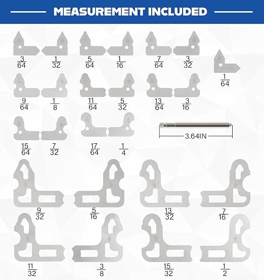 25 Pc Radius Gauge Set 1/64''-1/2'' Gauges with Holder, 3602-5021 Radius Measuring Tool